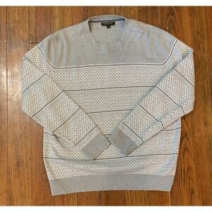 Banana Republic BR Men’s Sz L Gray Pullover Knit stripe Crew Sweater Geometric
